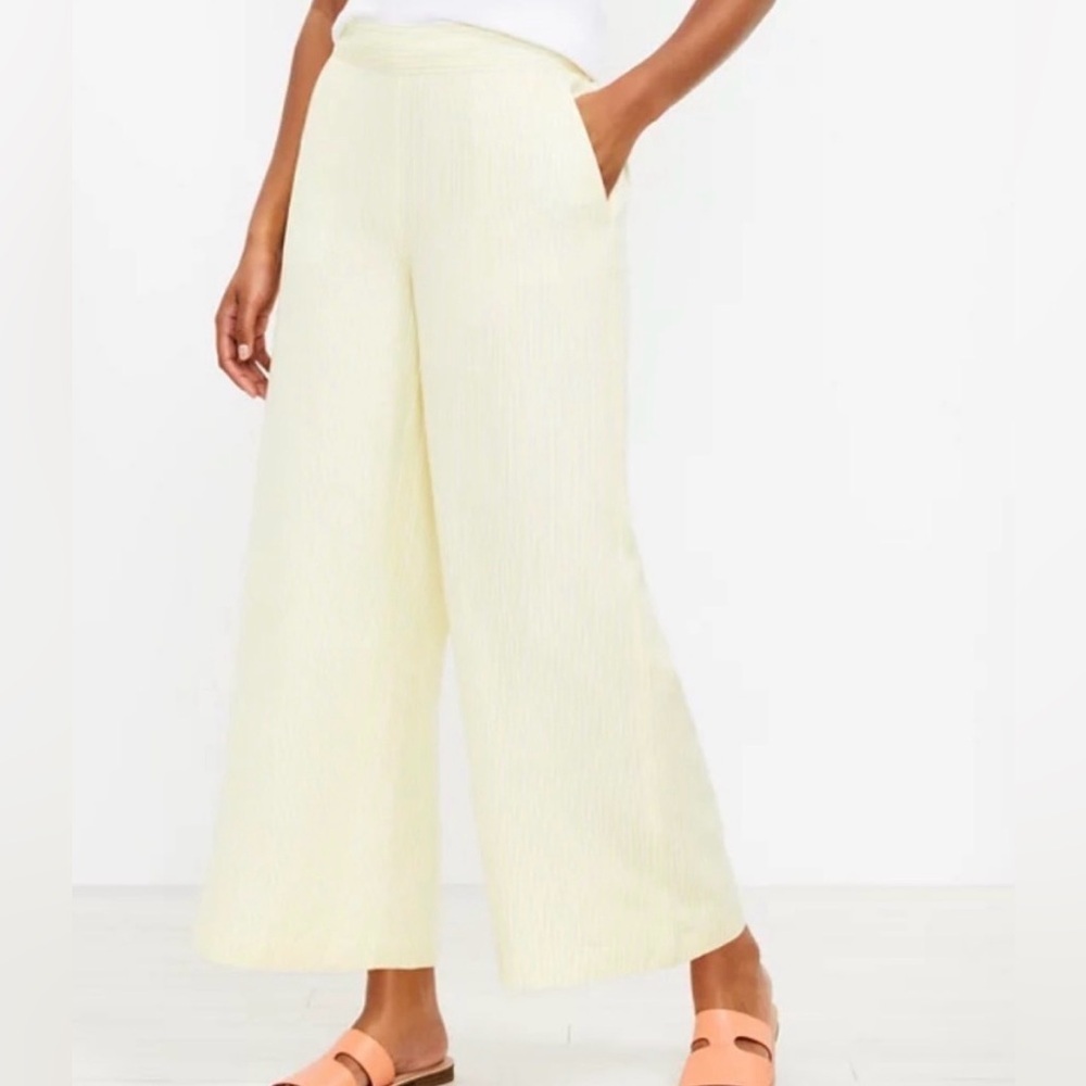 Loft Yellow Wide Leg Pants Lined Stripe Linen Blend Size Medium